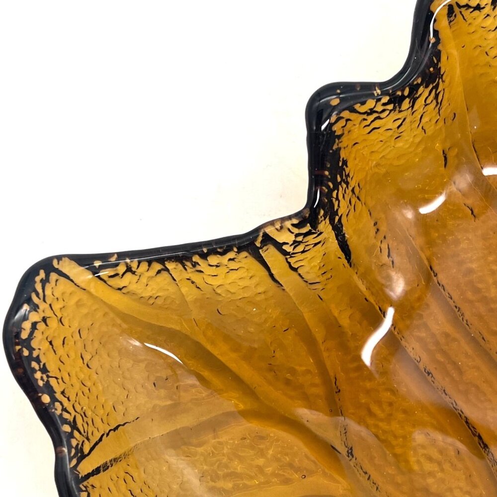 Amber Depression Glass Maple Leaf Shaped Candy Dish Bowl Ashtray Textured Finish - Picture 10 of 16